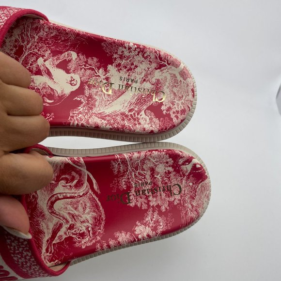 DIOR DWAY D WAY Toile De Jouy Embroidered Cotton Flat Slide Sandals Shoes - Picture 12 of 15